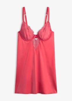 Babydoll en matière brillante avec broderie florale métallisée