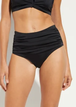 Bas de maillot taille haute sculptant à fronces, maintien léger