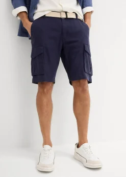 Bermuda cargo avec lin et ceinture, Regular