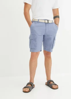 Bermuda cargo avec lin et ceinture, Regular