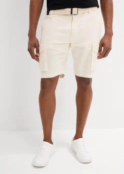 Bermuda cargo avec lin et ceinture, Regular