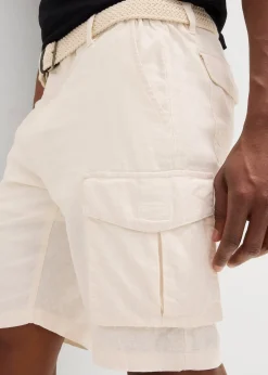 Bermuda cargo avec lin et ceinture, Regular