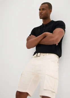 Bermuda cargo avec lin et ceinture, Regular