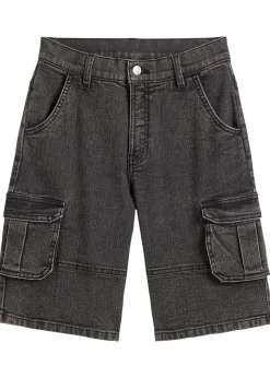 Bermuda cargo en jean à taille élastiquée, loose