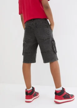 Bermuda cargo en jean à taille élastiquée, loose