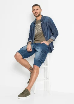 Bermuda cargo long en jean, loose