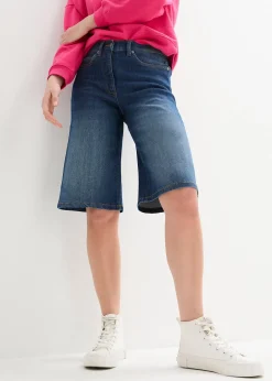 Bermuda en jean à taille haute et élastiquée