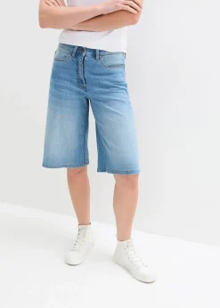 Bermuda en jean à taille haute et élastiquée
