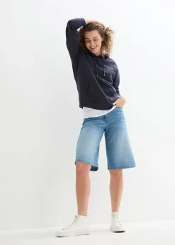 Bermuda en jean à taille haute et élastiquée