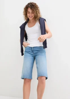 Bermuda en jean à taille haute et élastiquée