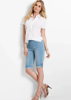 Bermuda en jean avec taille entièrement élastiquée