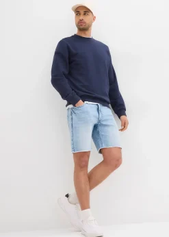 Bermuda en jean extensible à finitions effilochées, loose