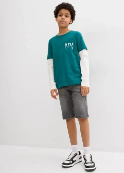 Bermuda en jean extensible à taille élastiquée, Regular