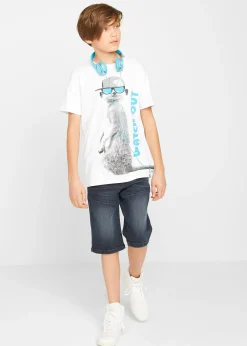 Bermuda en jean extensible à taille élastiquée, Regular