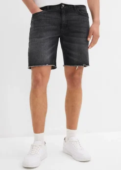 Bermuda en jean extensible à finitions effilochées, loose