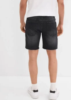 Bermuda en jean extensible à finitions effilochées, loose
