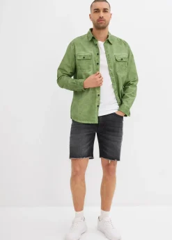 Bermuda en jean extensible à finitions effilochées, loose