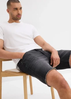 Bermuda en jean extensible à finitions effilochées, loose