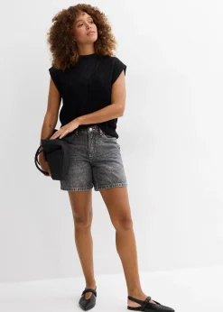 Bermuda en jean taille mi-haute, peu extensible