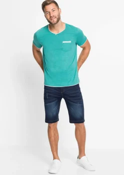 Bermuda en sweat effet jean, coupe ventre confort, regular