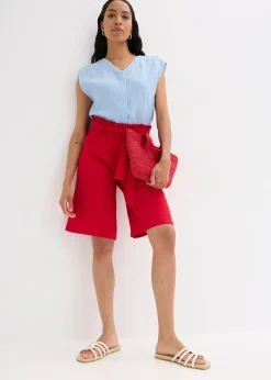 Bermuda fluide en viscose mélangée, taille élastiquée