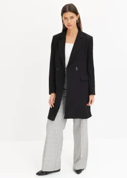 Blazer long à col V, manches longues