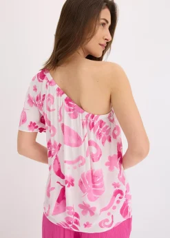 Blouse à encolure asymétrique en viscose texturée