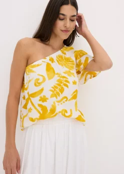 Blouse à encolure asymétrique en viscose texturée
