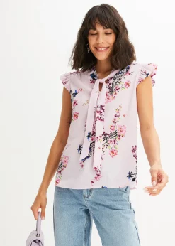 Blouse à lavallière et mancherons volantés