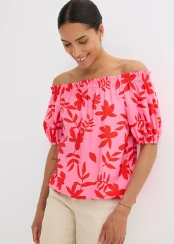 Blouse col Bardot imprimée en viscose mélangée