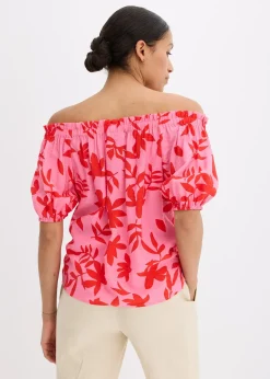 Blouse col Bardot imprimée en viscose mélangée