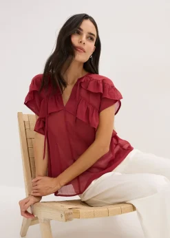 Blouse en crêpe à volants