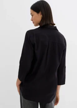 Blouse en lin mélangé, manches 3/4