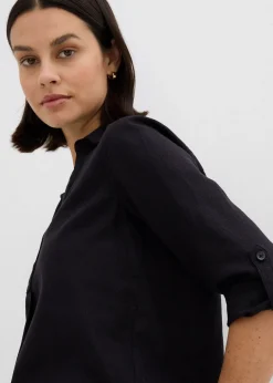 Blouse en lin mélangé, manches 3/4