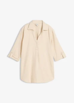 Blouse en lin mélangé, manches 3/4