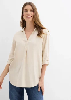 Blouse en lin mélangé, manches 3/4