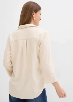 Blouse en lin mélangé, manches 3/4