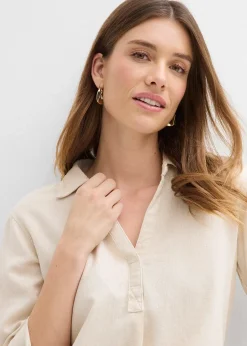Blouse en lin mélangé, manches 3/4