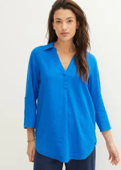 Blouse en lin mélangé, manches 3/4