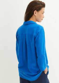 Blouse en lin mélangé, manches 3/4