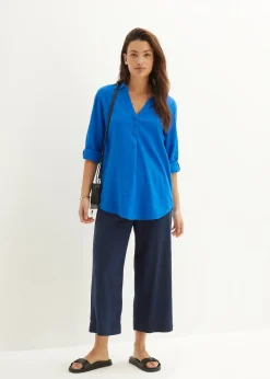 Blouse en lin mélangé, manches 3/4