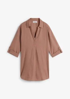 Blouse en lin mélangé, manches 3/4
