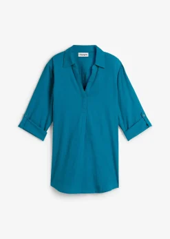 Blouse en lin mélangé, manches 3/4