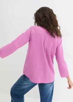 Blouse en lin mélangé, manches 3/4