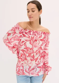 Blouse imprimée encolure bardot
