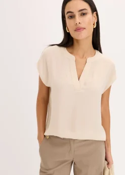 Blouse manches courtes ample en satin avec épaules descendues