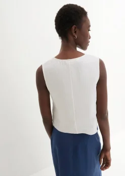 Blouse sans manches 100 % lin à encolure croisée
