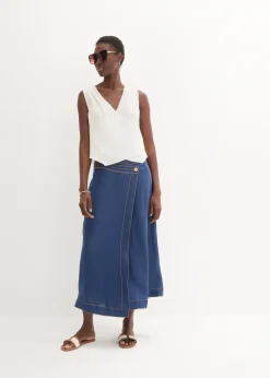 Blouse sans manches 100 % lin à encolure croisée