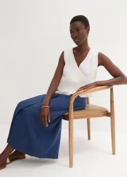 Blouse sans manches 100 % lin à encolure croisée