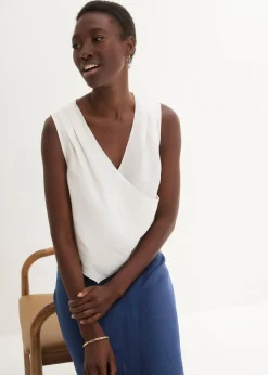 Blouse sans manches 100 % lin à encolure croisée
